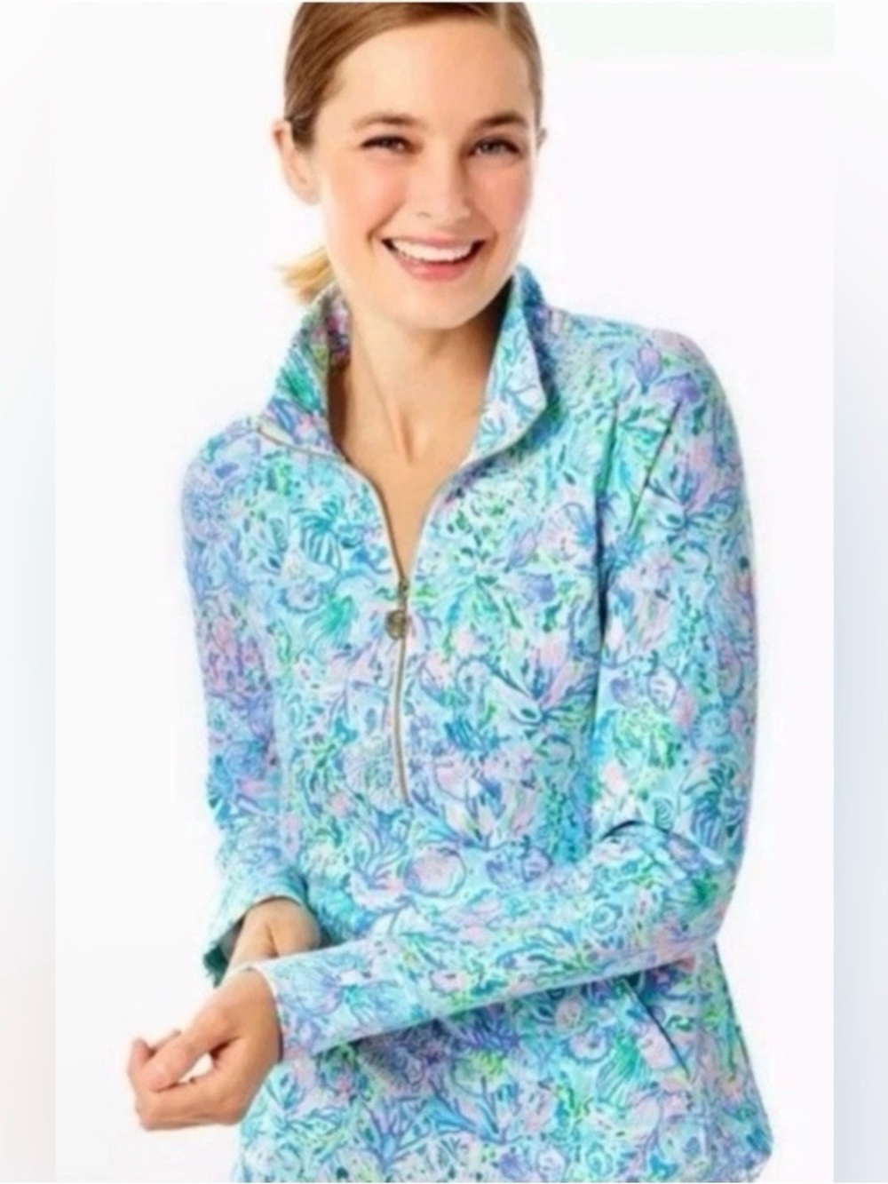 Lilly Pulitzer Skipper Popover UPF 50+ Surf Blue Soleil It On Me Size Large